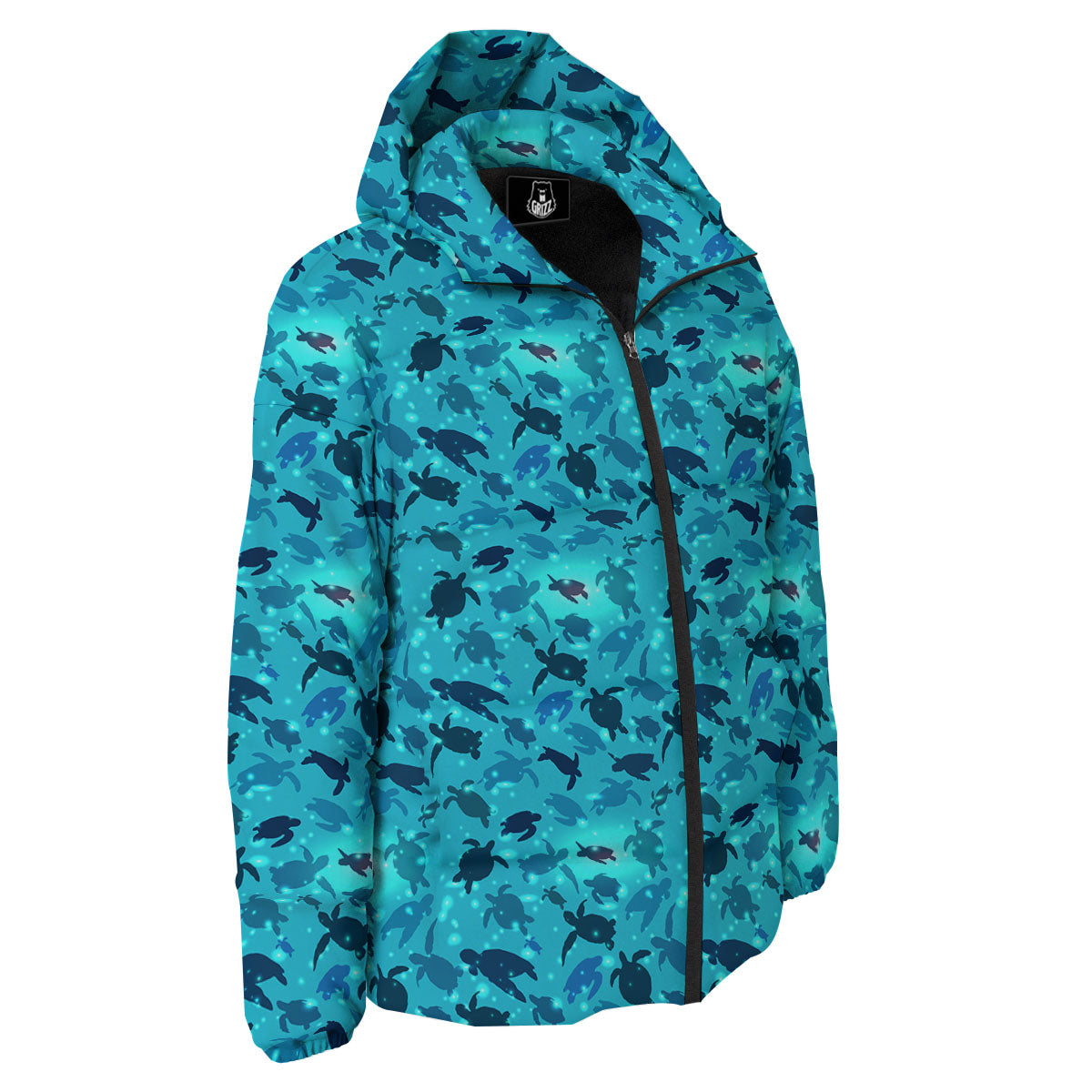 Sea Turtle Black And Blue Print Pattern Down Jacket-grizzshop