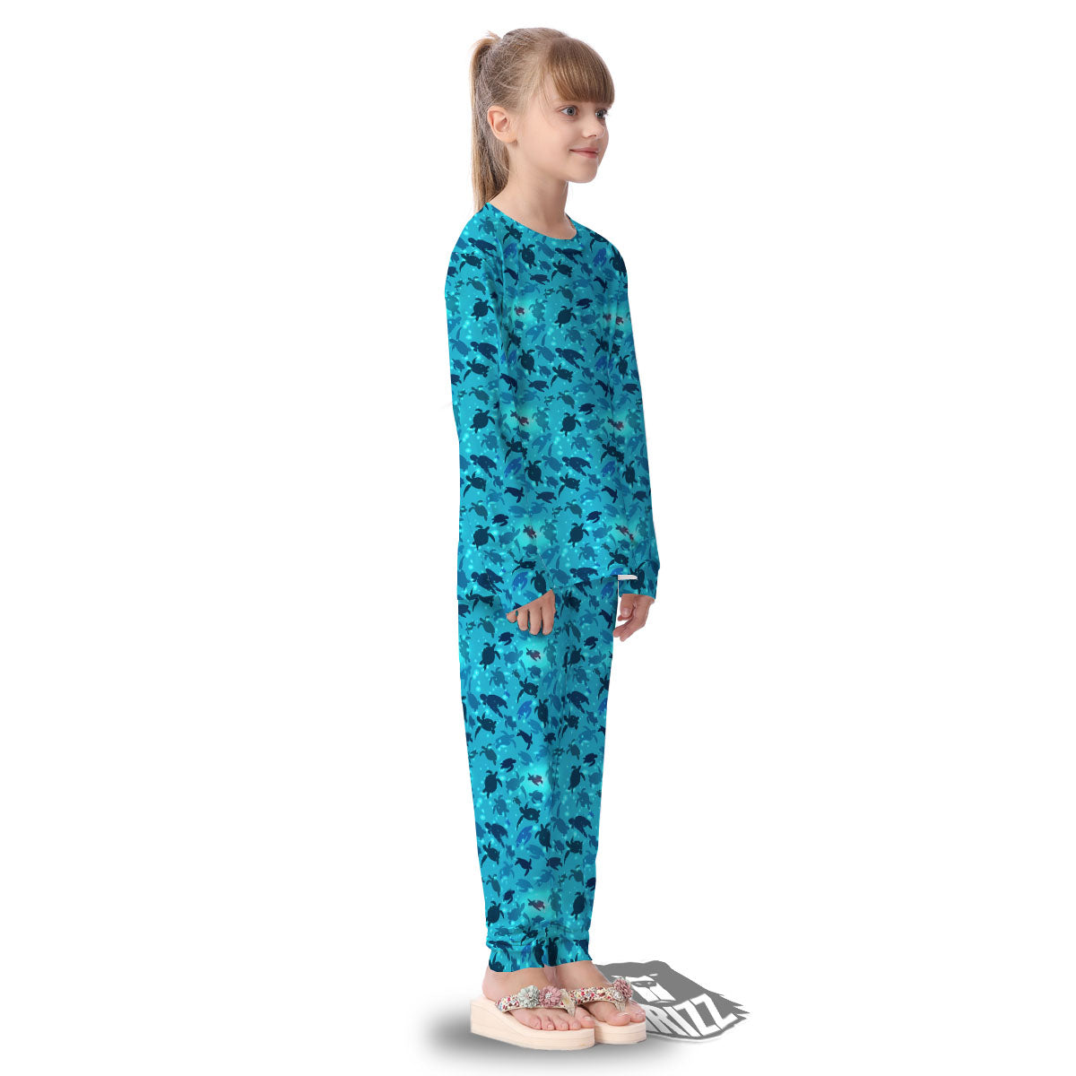 Sea Turtle Black And Blue Print Pattern Kid's Pajamas-grizzshop