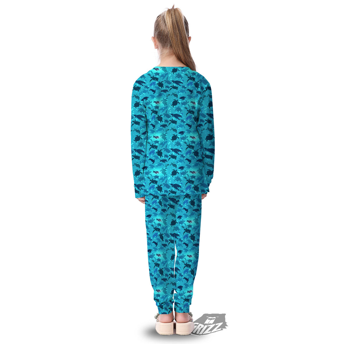 Sea Turtle Black And Blue Print Pattern Kid's Pajamas-grizzshop