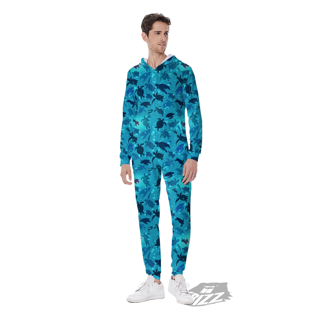 Sea Turtle Black And Blue Print Pattern Men's Jumpsuit-grizzshop