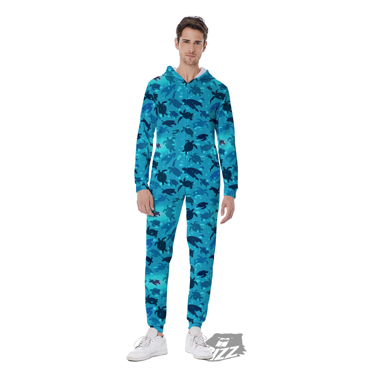 Sea Turtle Black And Blue Print Pattern Men's Jumpsuit-grizzshop