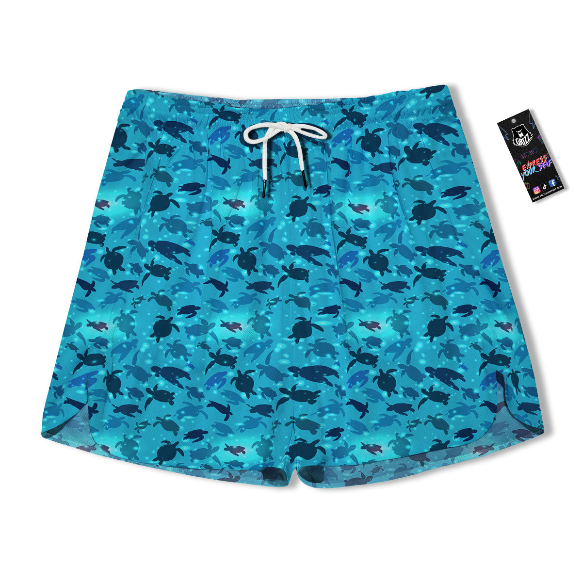 Sea Turtle Black And Blue Print Pattern Men's Running Shorts-grizzshop