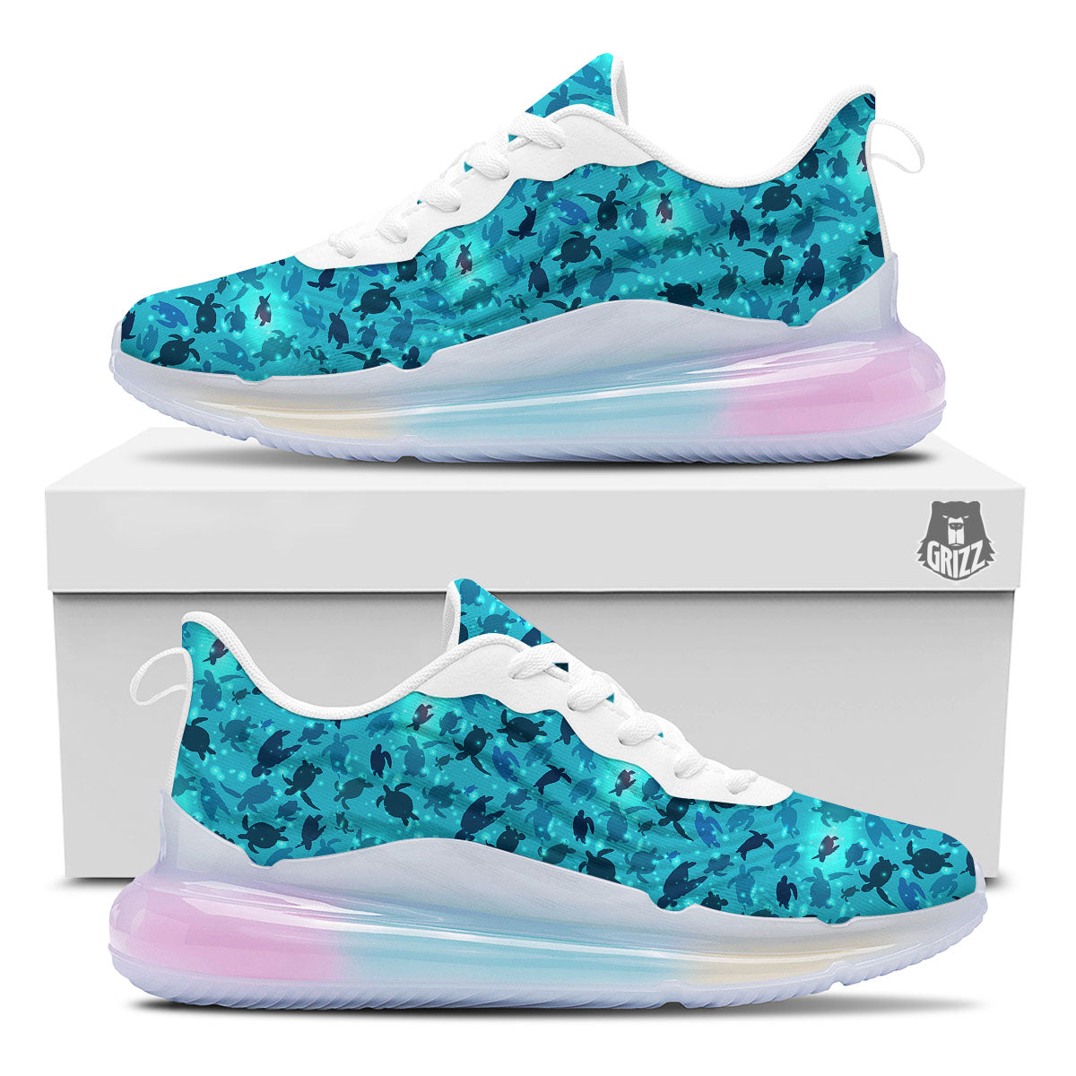 Sea Turtle Black And Blue Print Pattern Running Sneakers-grizzshop