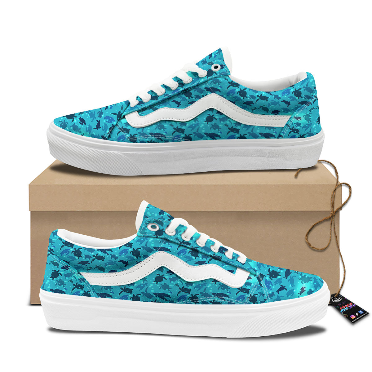 Sea Turtle Black And Blue Print Pattern Skate Shoes-grizzshop