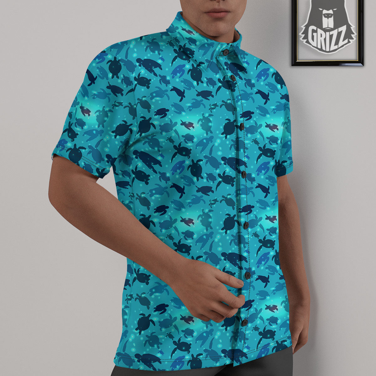Sea Turtle Black And Blue Print Pattern Untucked Shirts-grizzshop