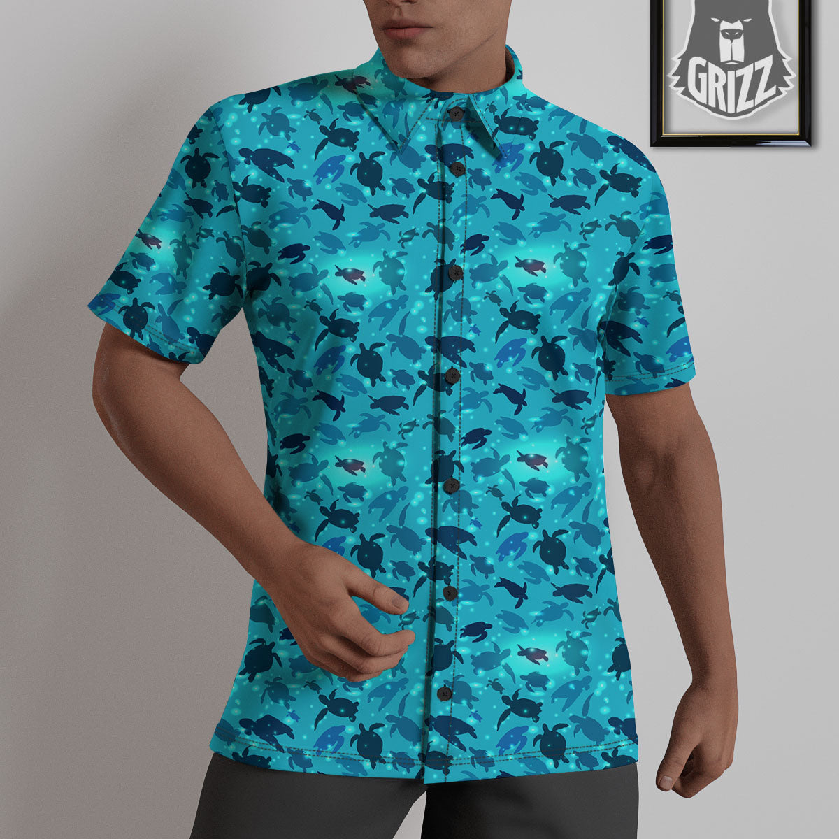 Sea Turtle Black And Blue Print Pattern Untucked Shirts-grizzshop