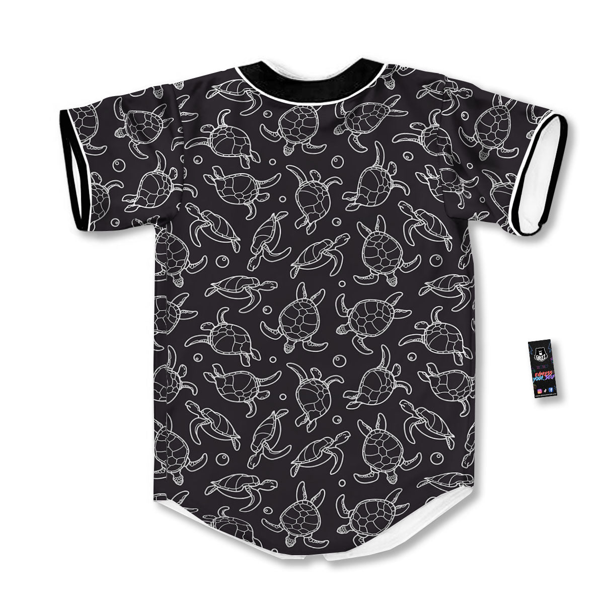 Sea Turtle Black And White Print Pattern Baseball Jersey-grizzshop