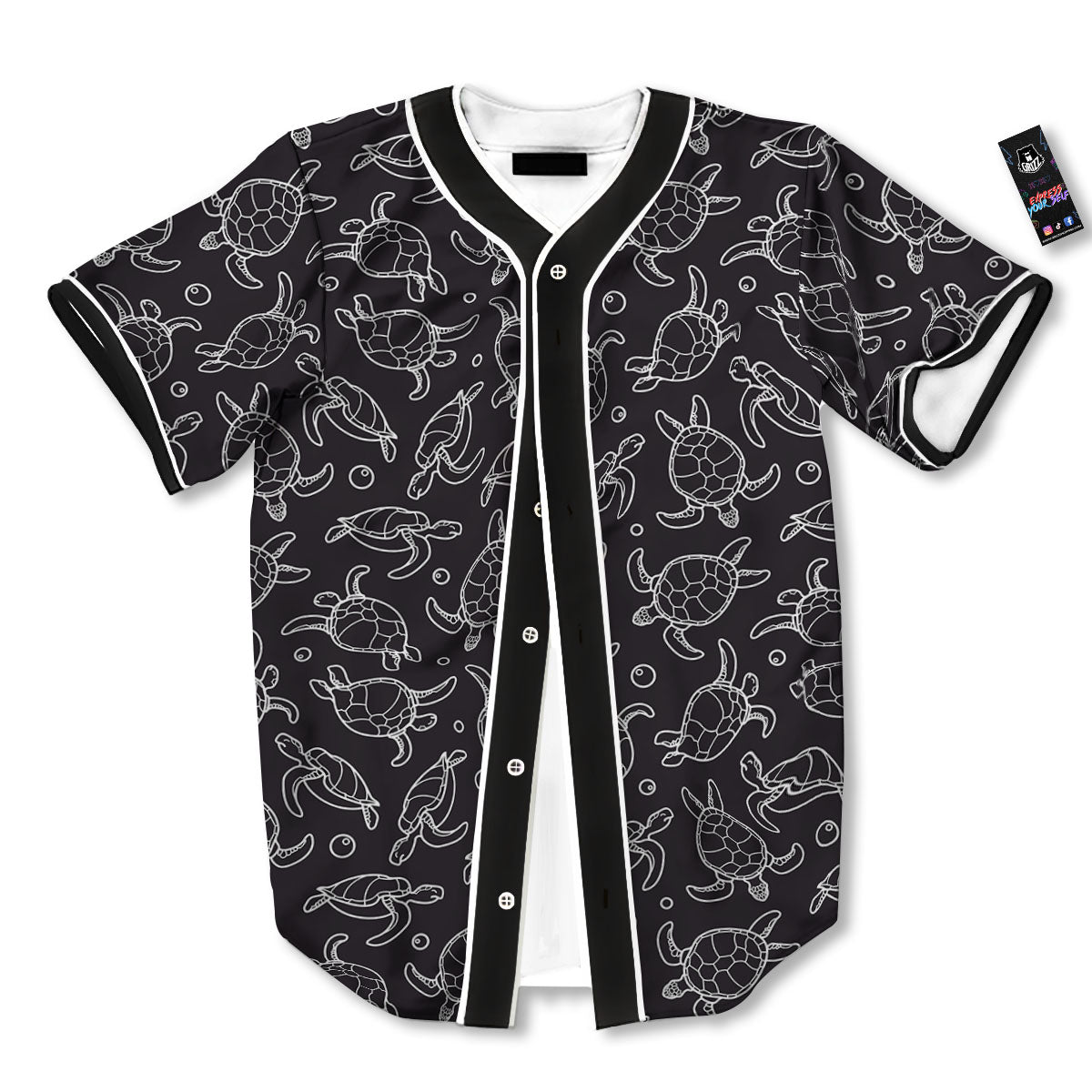 Sea Turtle Black And White Print Pattern Baseball Jersey-grizzshop