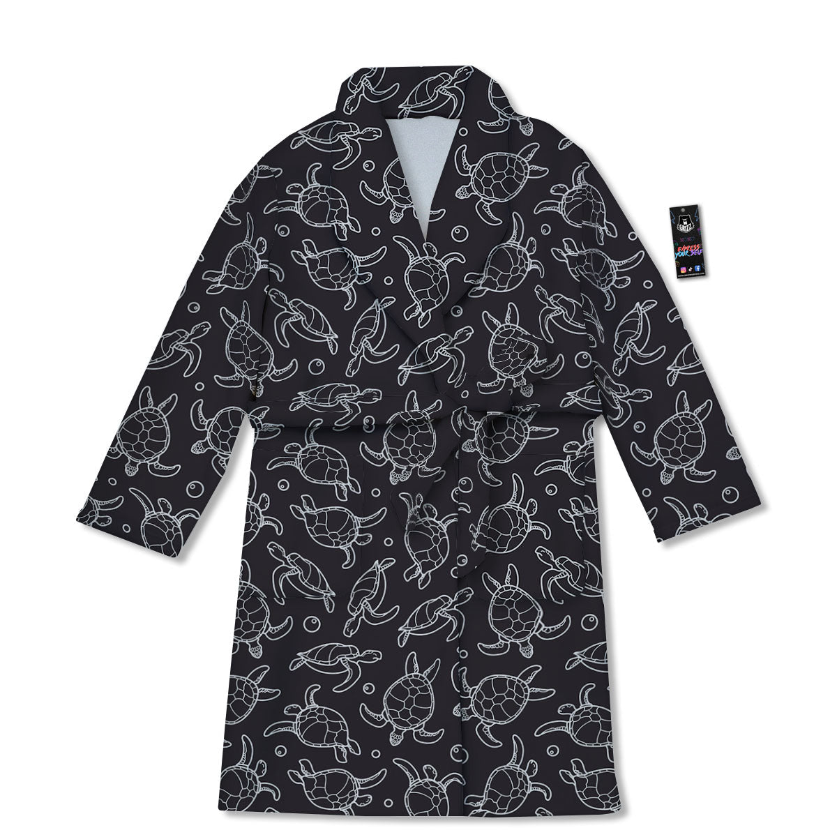 Sea Turtle Black And White Print Pattern Bathrobe-grizzshop