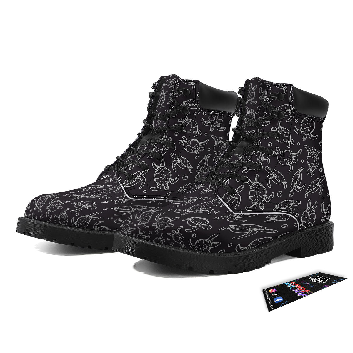 Sea Turtle Black And White Print Pattern Boots-grizzshop