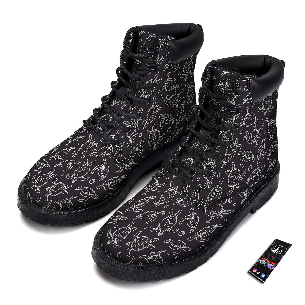 Sea Turtle Black And White Print Pattern Boots-grizzshop