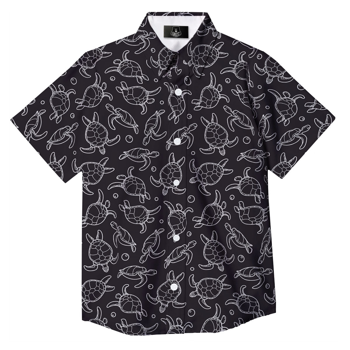 Sea Turtle Black And White Print Pattern Button Up Shirt-grizzshop