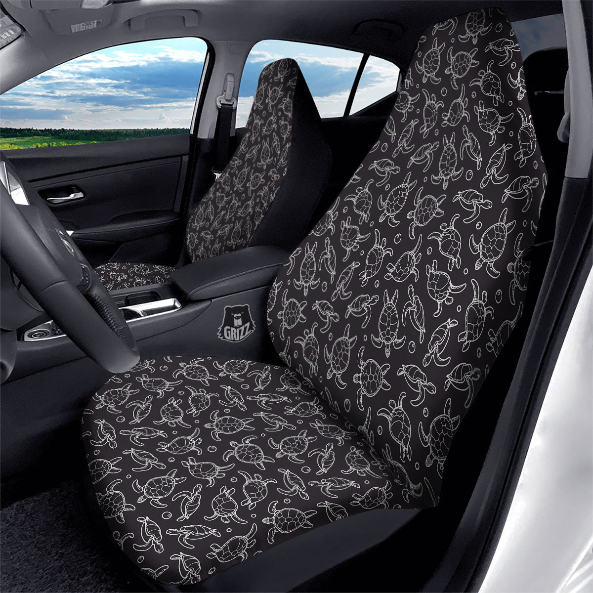 Sea Turtle Black And White Print Pattern Car Seat Covers-grizzshop