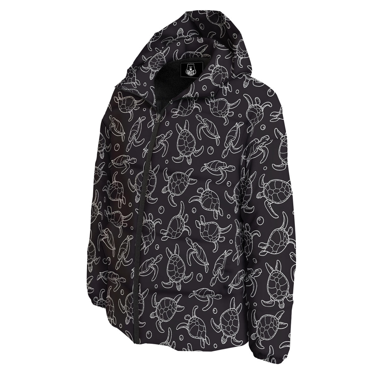 Sea Turtle Black And White Print Pattern Down Jacket-grizzshop