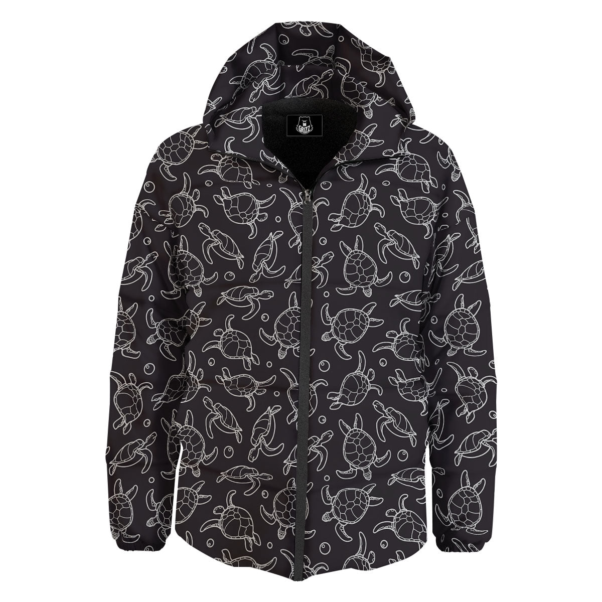 Sea Turtle Black And White Print Pattern Down Jacket-grizzshop