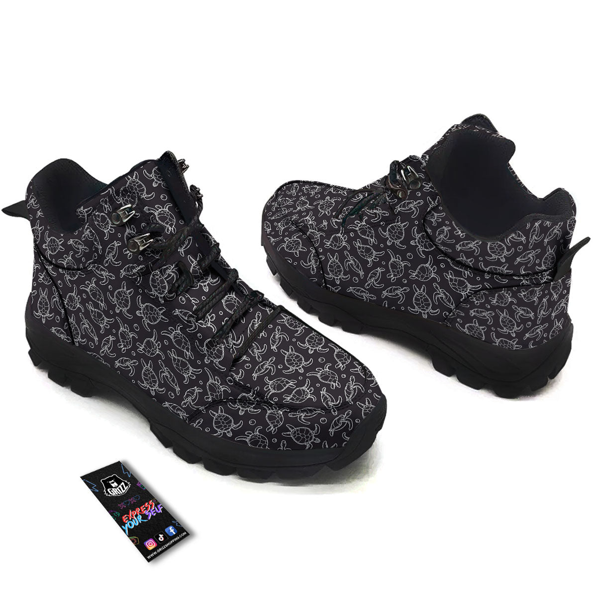 Sea Turtle Black And White Print Pattern Hiking Shoes-grizzshop