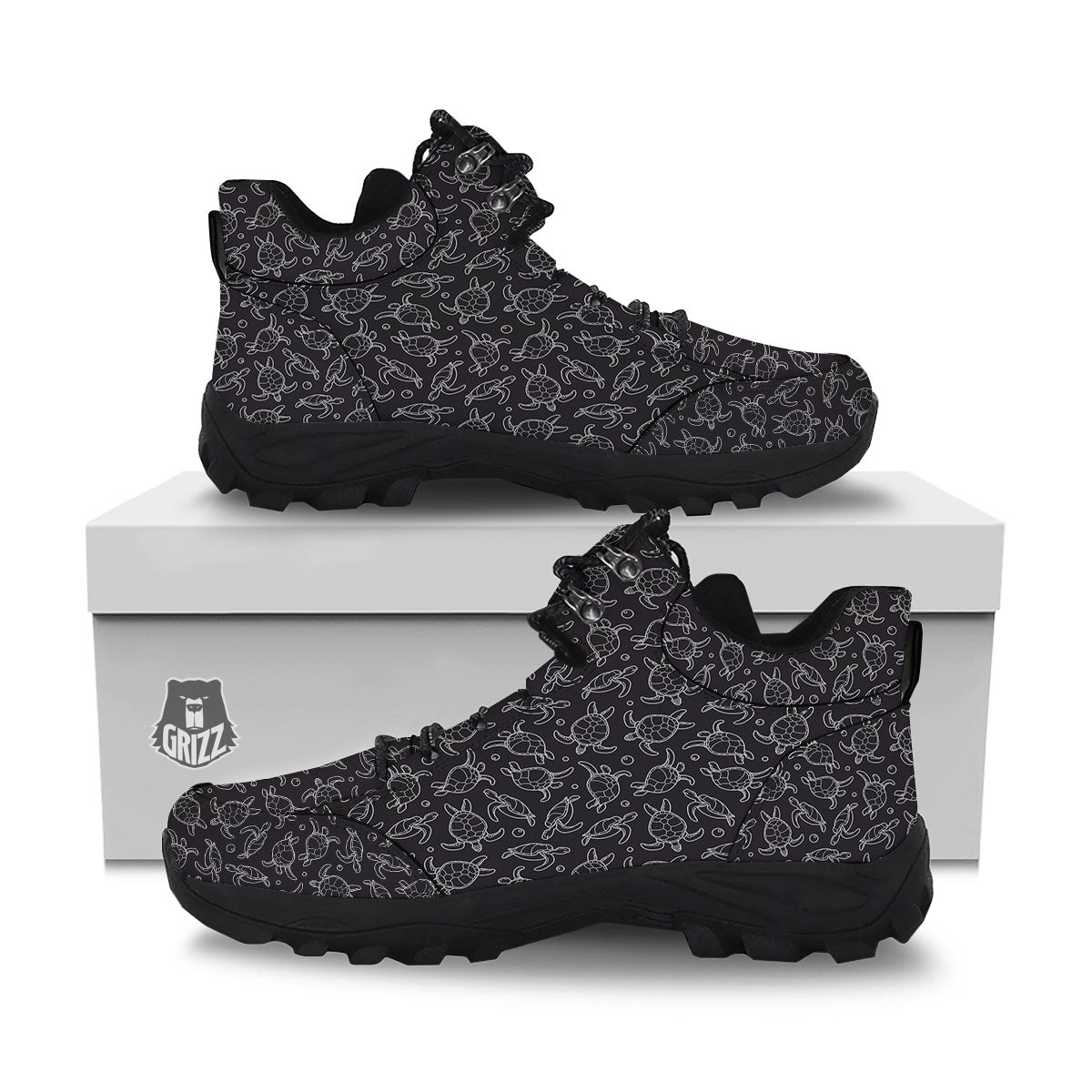 Sea Turtle Black And White Print Pattern Hiking Shoes-grizzshop