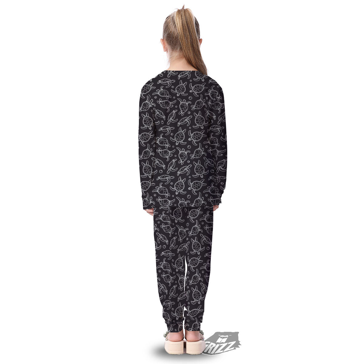 Sea Turtle Black And White Print Pattern Kid's Pajamas-grizzshop