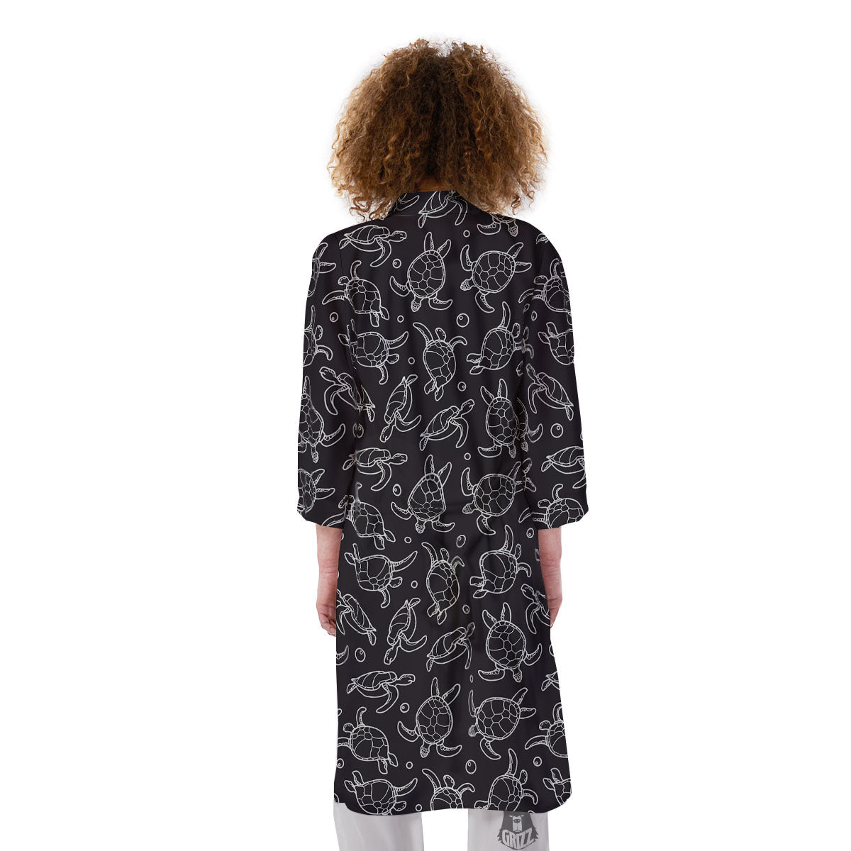 Sea Turtle Black And White Print Pattern Kimono-grizzshop