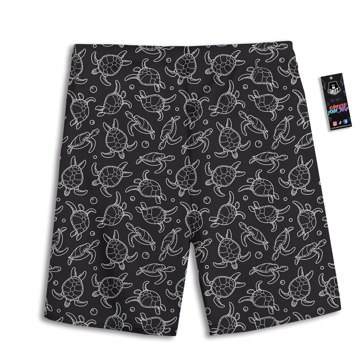 Sea Turtle Black And White Print Pattern Men's Athletic Shorts