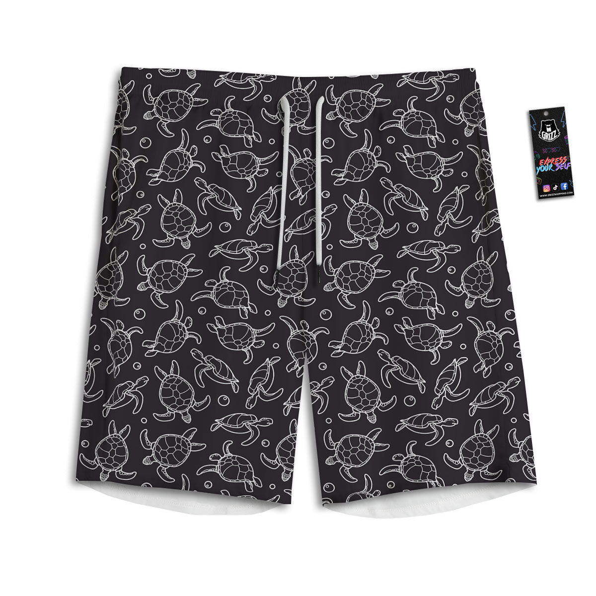 Sea Turtle Black And White Print Pattern Men's Athletic Shorts