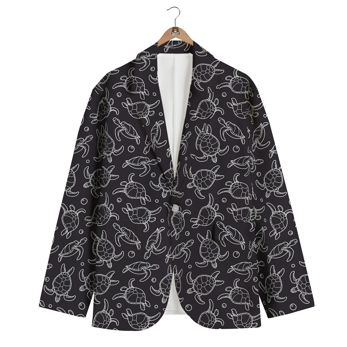 Sea Turtle Black And White Print Pattern Men's Blazer-grizzshop