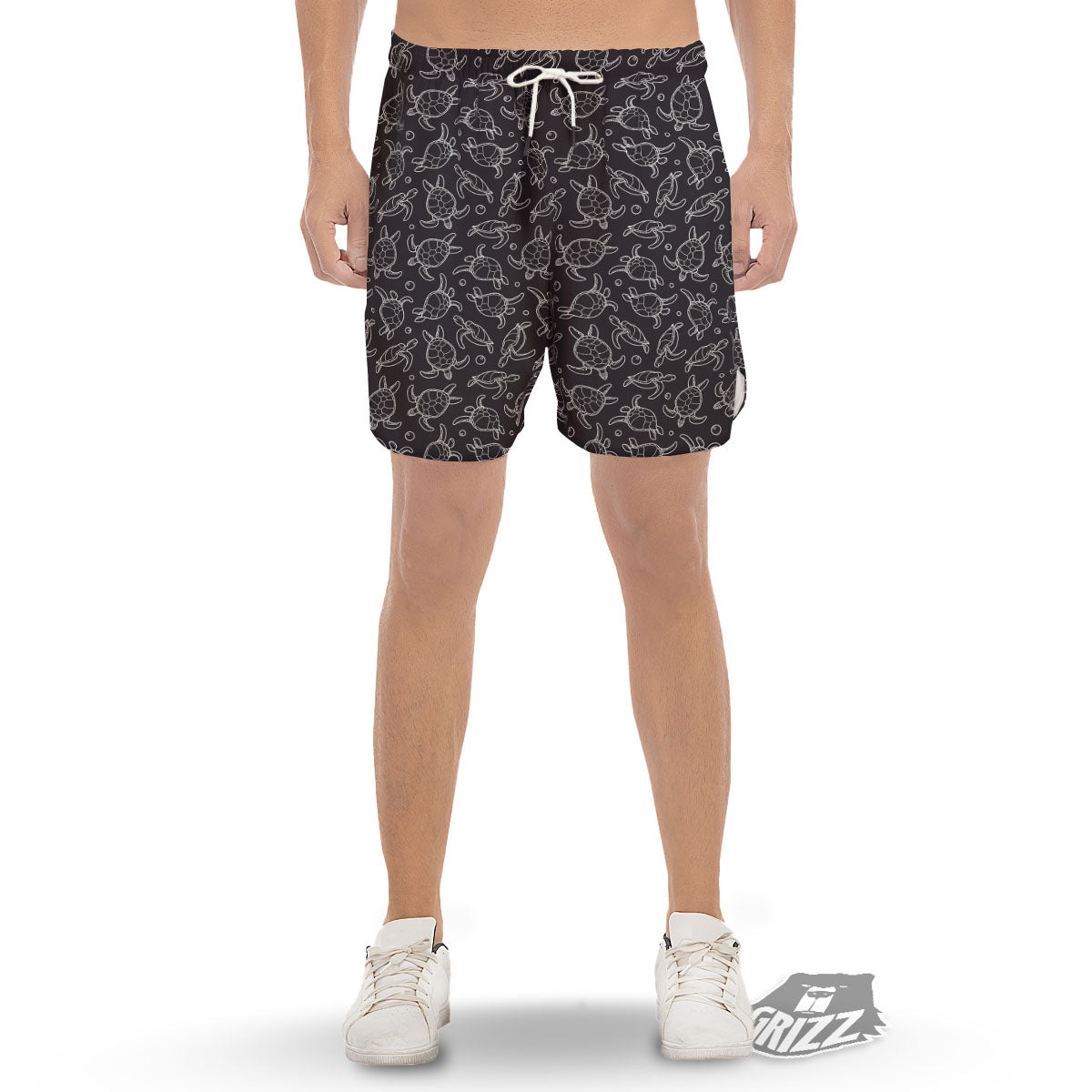 Sea Turtle Black And White Print Pattern Men's Gym Shorts-grizzshop