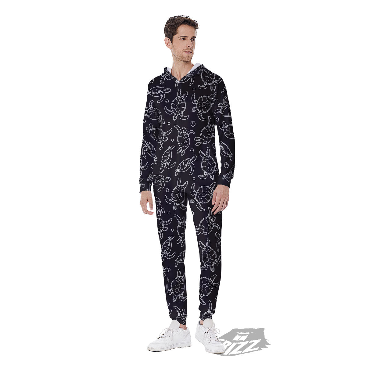 Sea Turtle Black And White Print Pattern Men's Jumpsuit-grizzshop