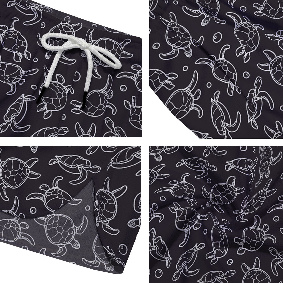 Sea Turtle Black And White Print Pattern Men's Running Shorts-grizzshop