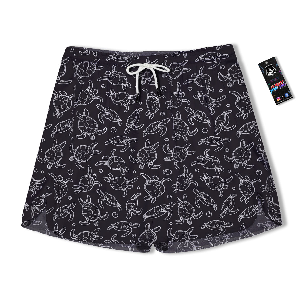 Sea Turtle Black And White Print Pattern Men's Running Shorts-grizzshop