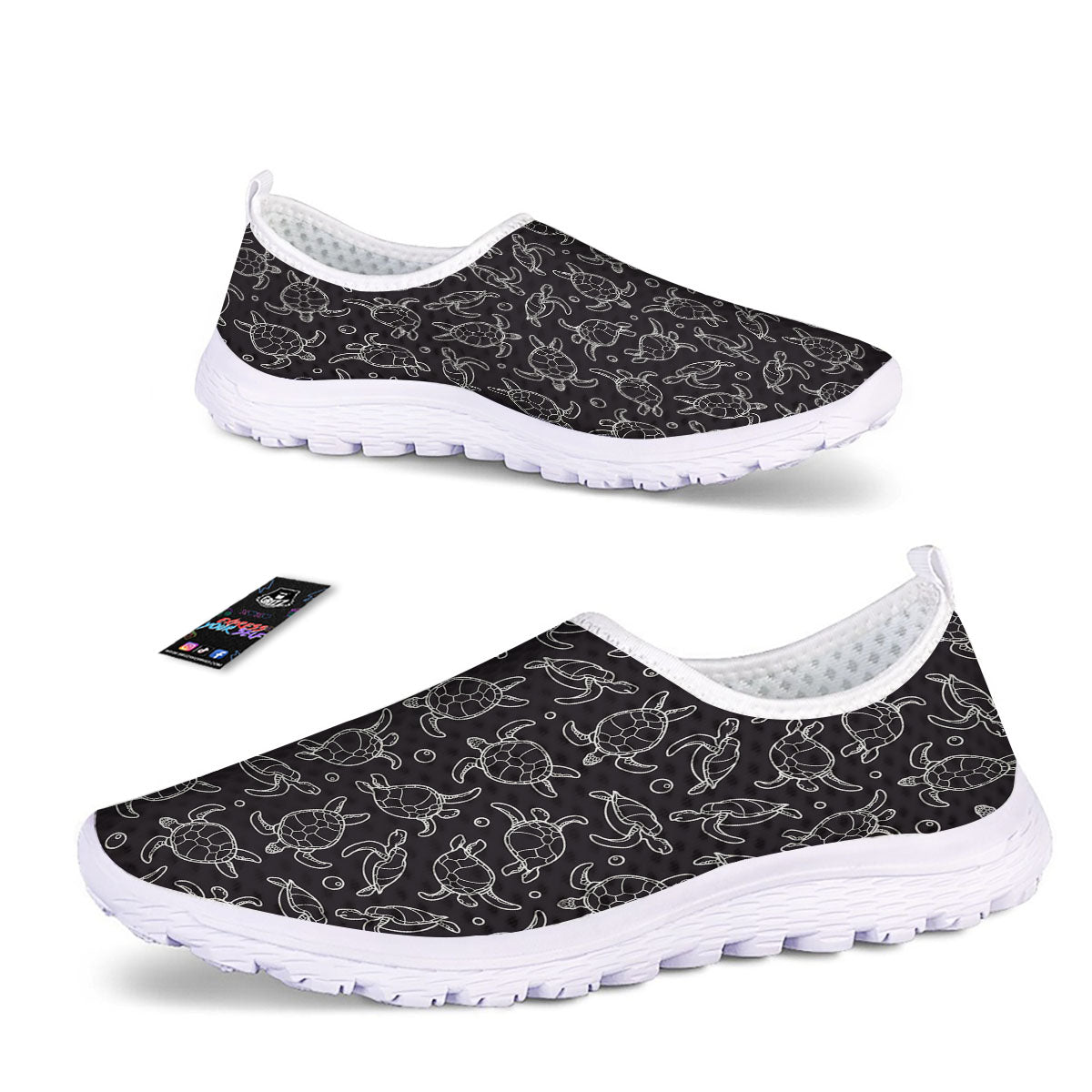 Sea Turtle Black And White Print Pattern Nurse Shoes-grizzshop