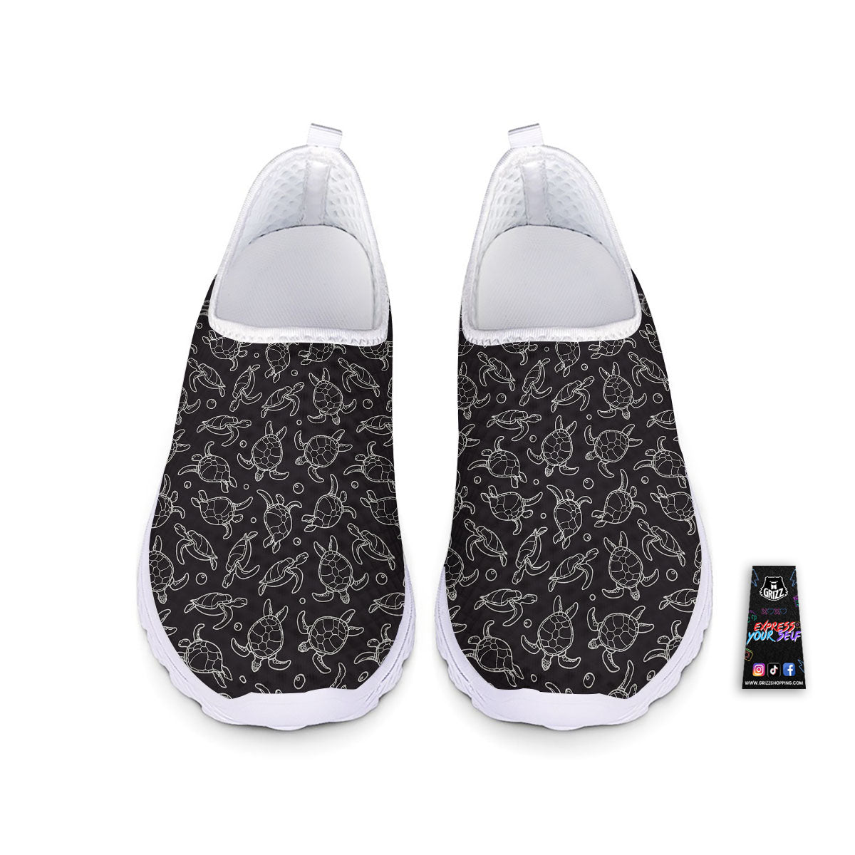 Sea Turtle Black And White Print Pattern Nurse Shoes-grizzshop