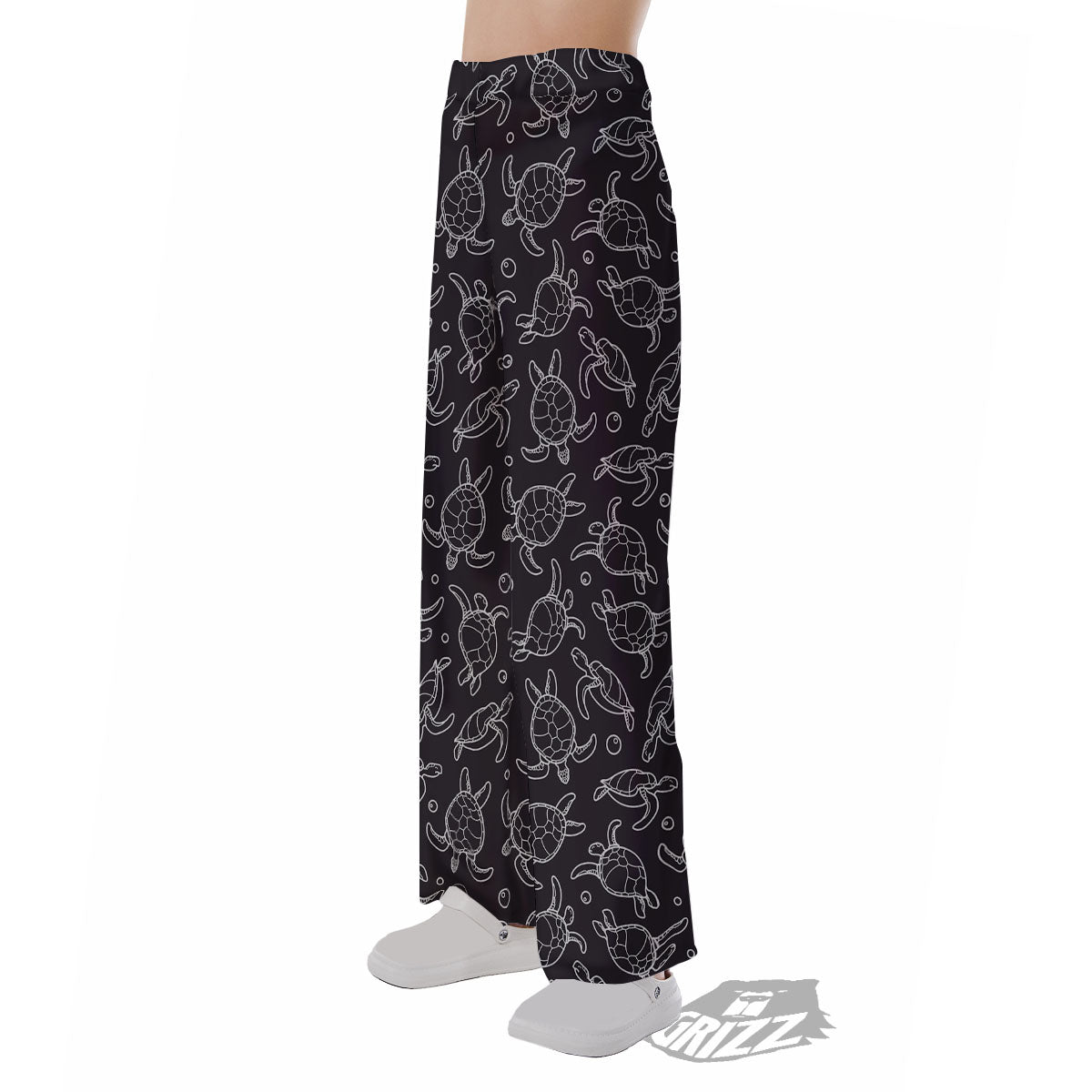 Sea Turtle Black And White Print Pattern Pajama Pants-grizzshop