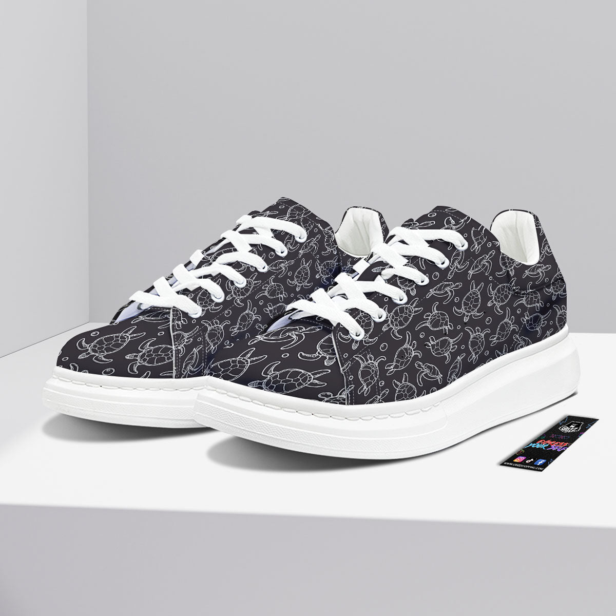 Sea Turtle Black And White Print Pattern Platform Shoes-grizzshop