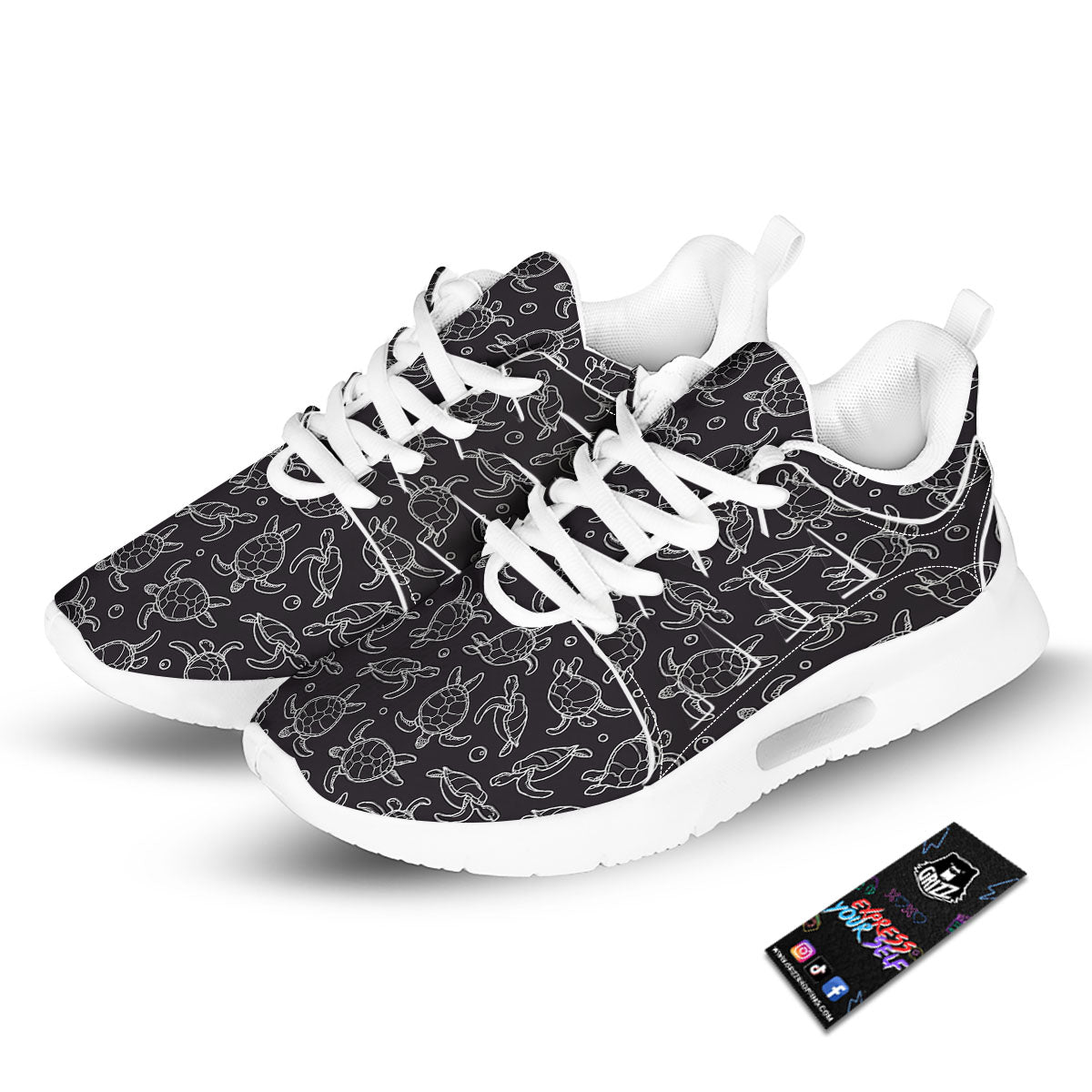 Sea Turtle Black And White Print Pattern Tennis Shoes-grizzshop