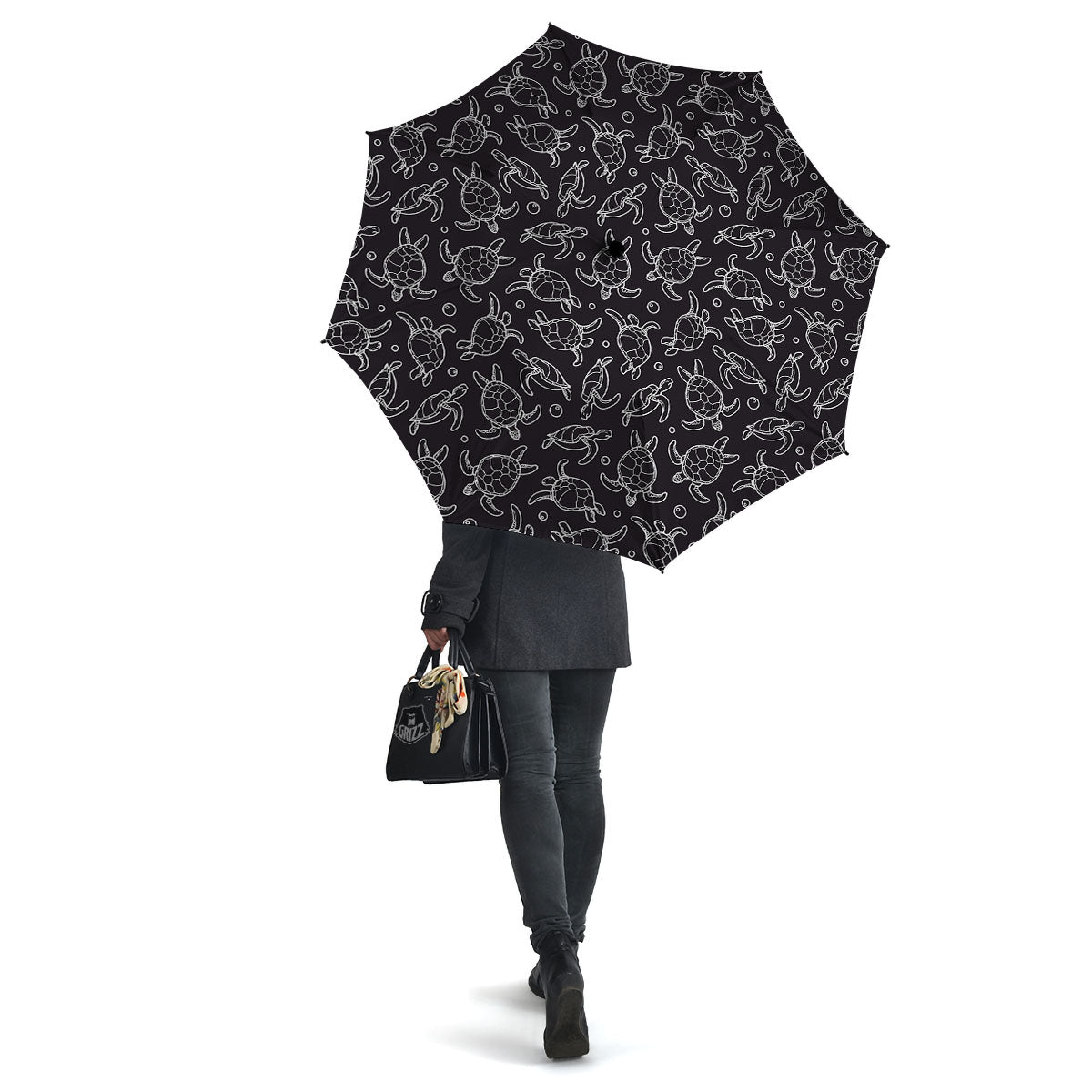 Sea Turtle Black And White Print Pattern Umbrella-grizzshop