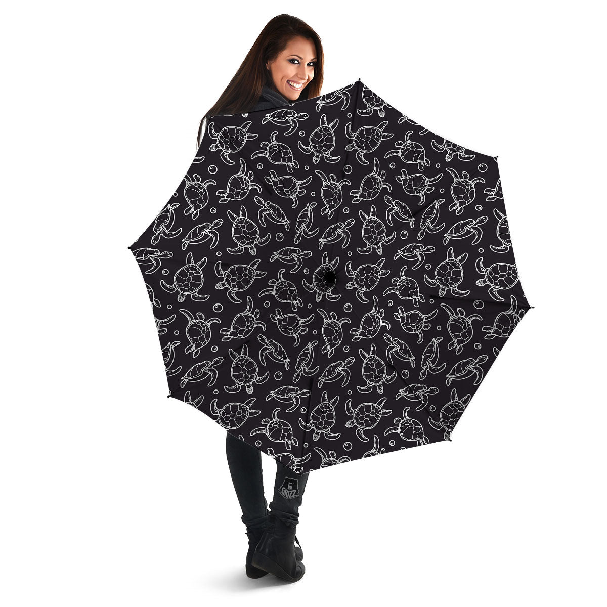 Sea Turtle Black And White Print Pattern Umbrella-grizzshop