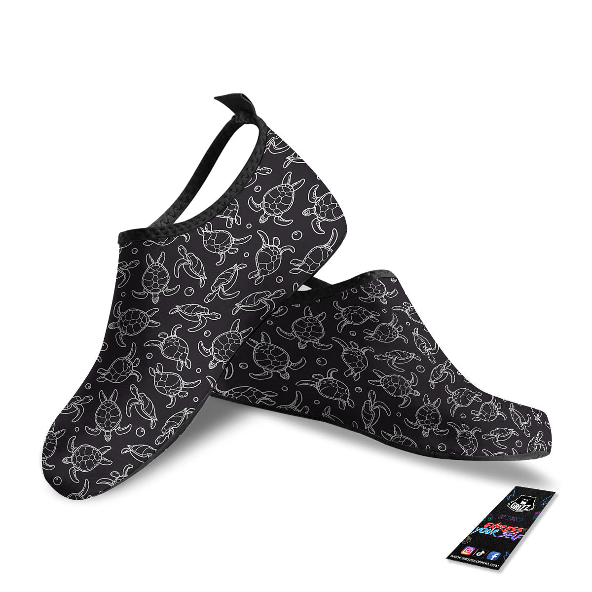 Sea Turtle Black And White Print Pattern Water Shoes-grizzshop