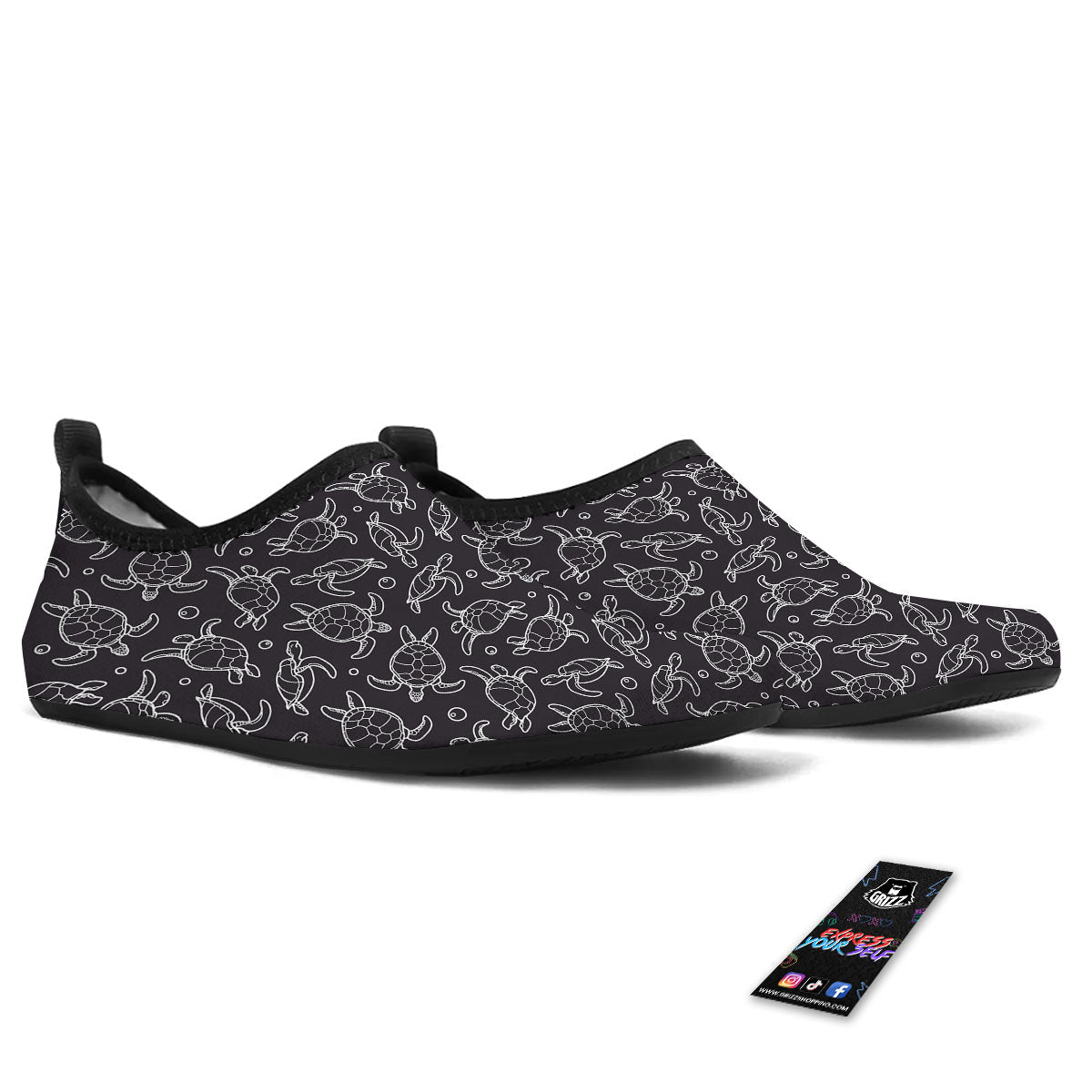 Sea Turtle Black And White Print Pattern Water Shoes-grizzshop