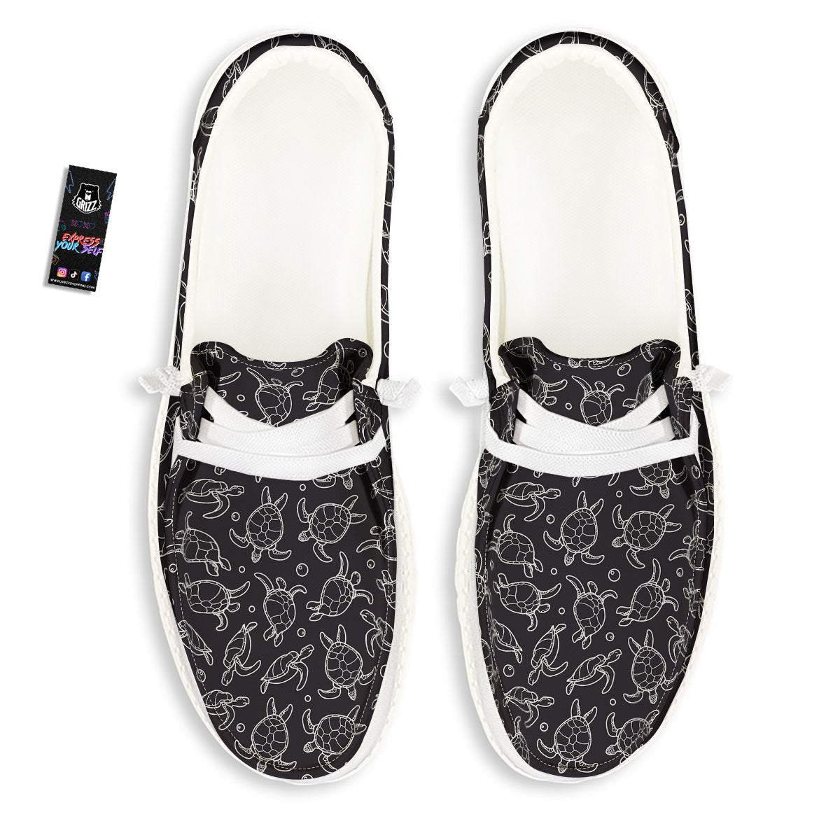 Sea Turtle Black And White Print Pattern White Loafers-grizzshop