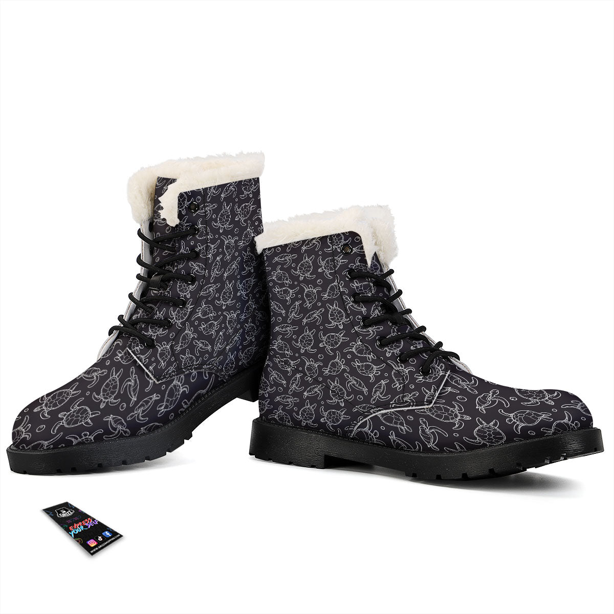 Sea Turtle Black And White Print Pattern Winter Boots-grizzshop
