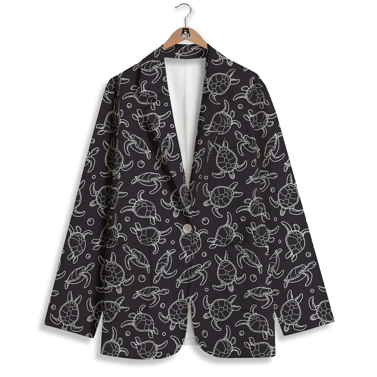 Sea Turtle Black And White Print Pattern Women's Blazer-grizzshop