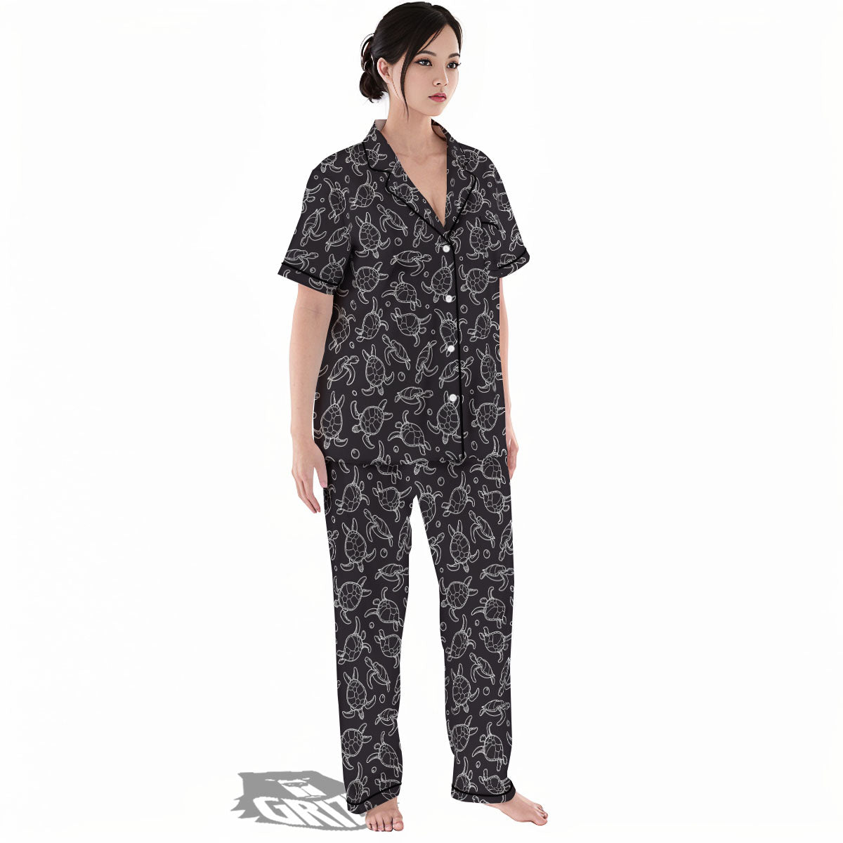 Sea Turtle Black And White Print Pattern Women's Pajamas Set-grizzshop