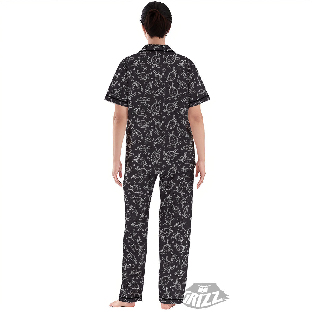 Sea Turtle Black And White Print Pattern Women's Pajamas Set-grizzshop