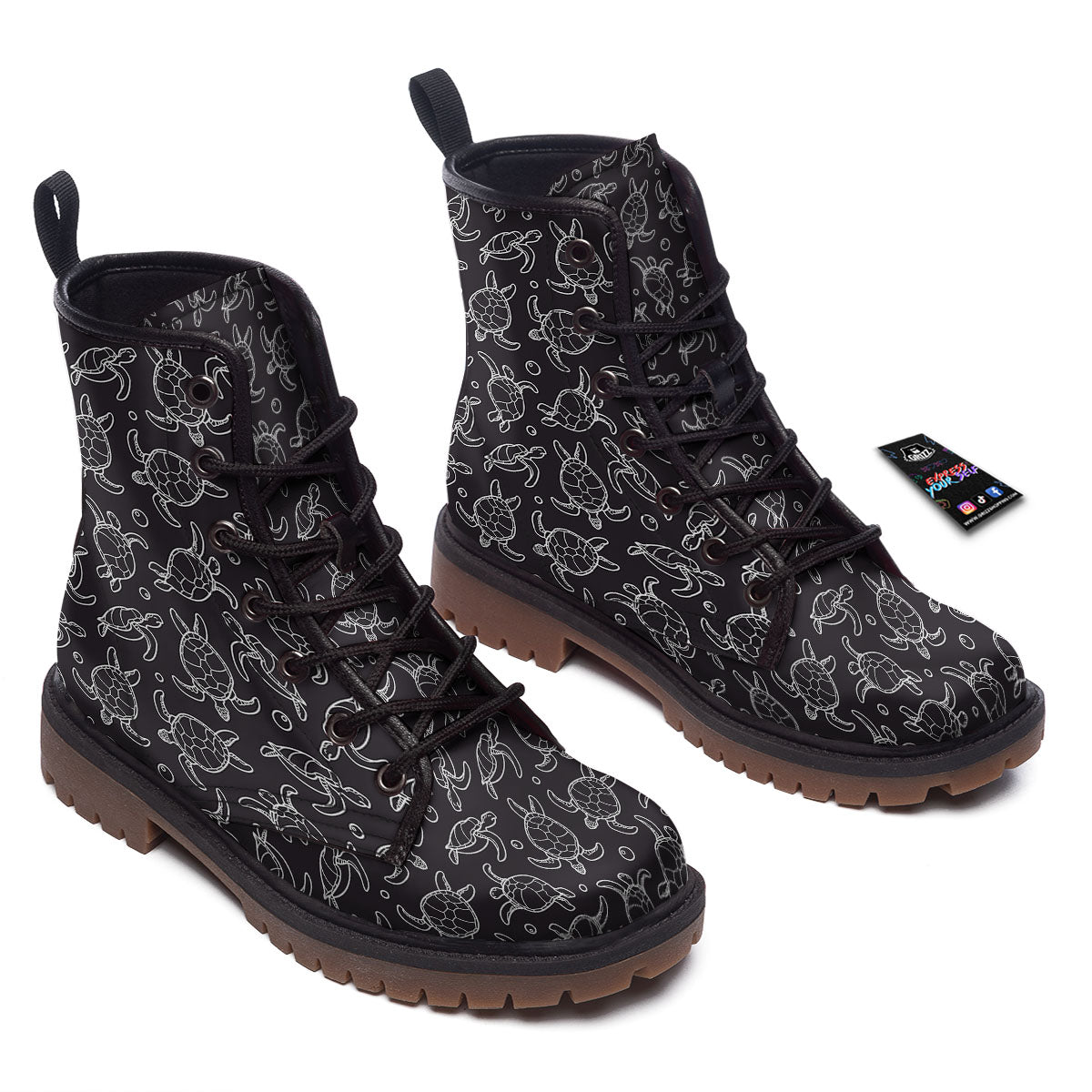 Sea Turtle Black And White Print Pattern Work Boots-grizzshop