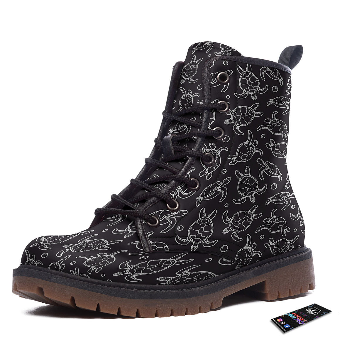 Sea Turtle Black And White Print Pattern Work Boots-grizzshop