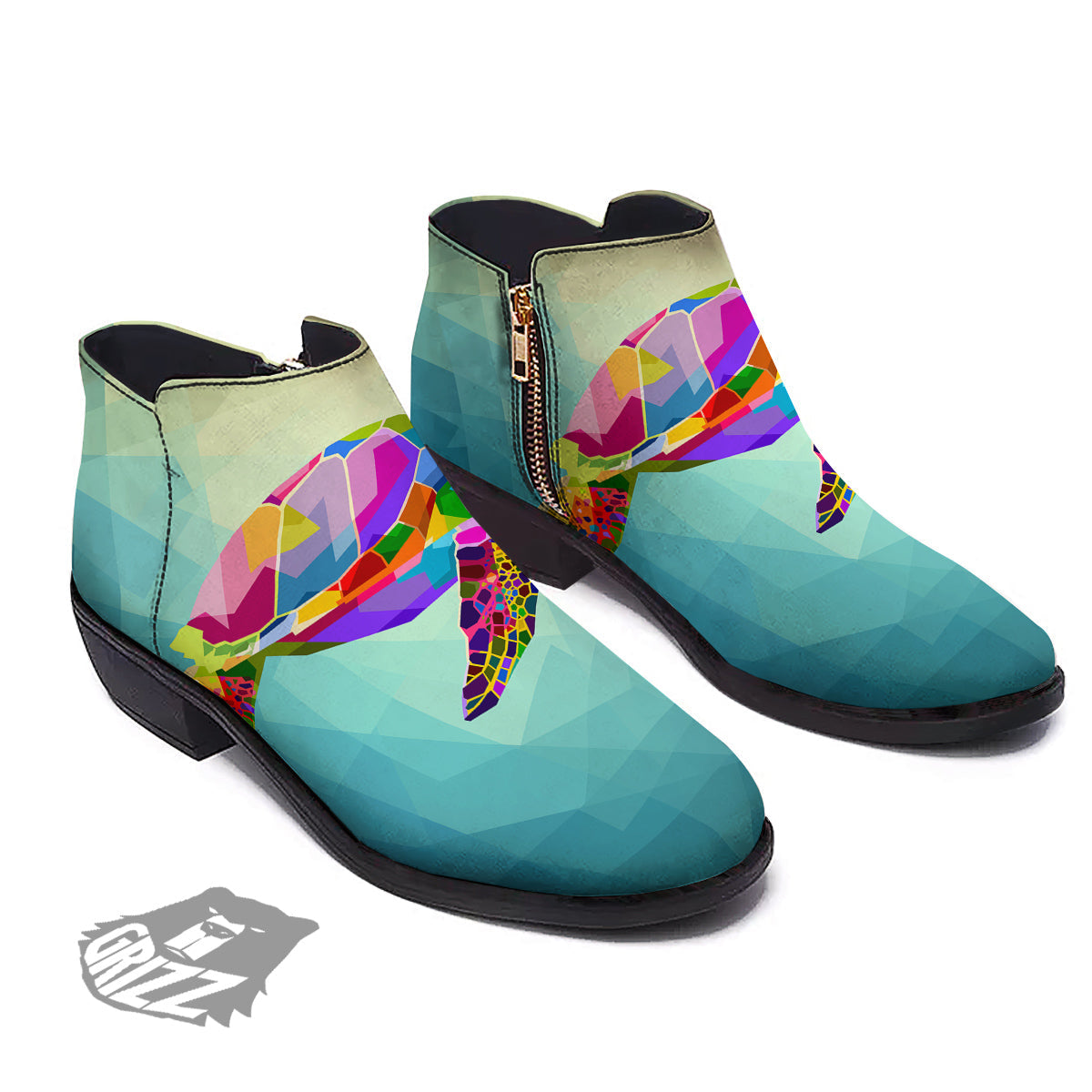 Sea Turtle Colorful Print Ankle Boots-grizzshop