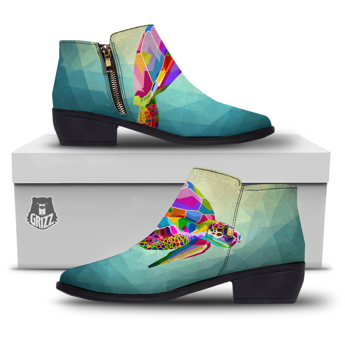 Sea Turtle Colorful Print Ankle Boots-grizzshop