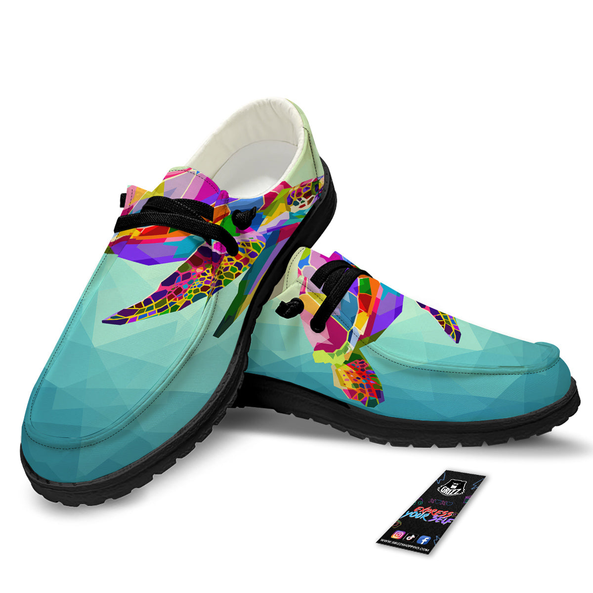 Sea Turtle Colorful Print Black Loafers-grizzshop