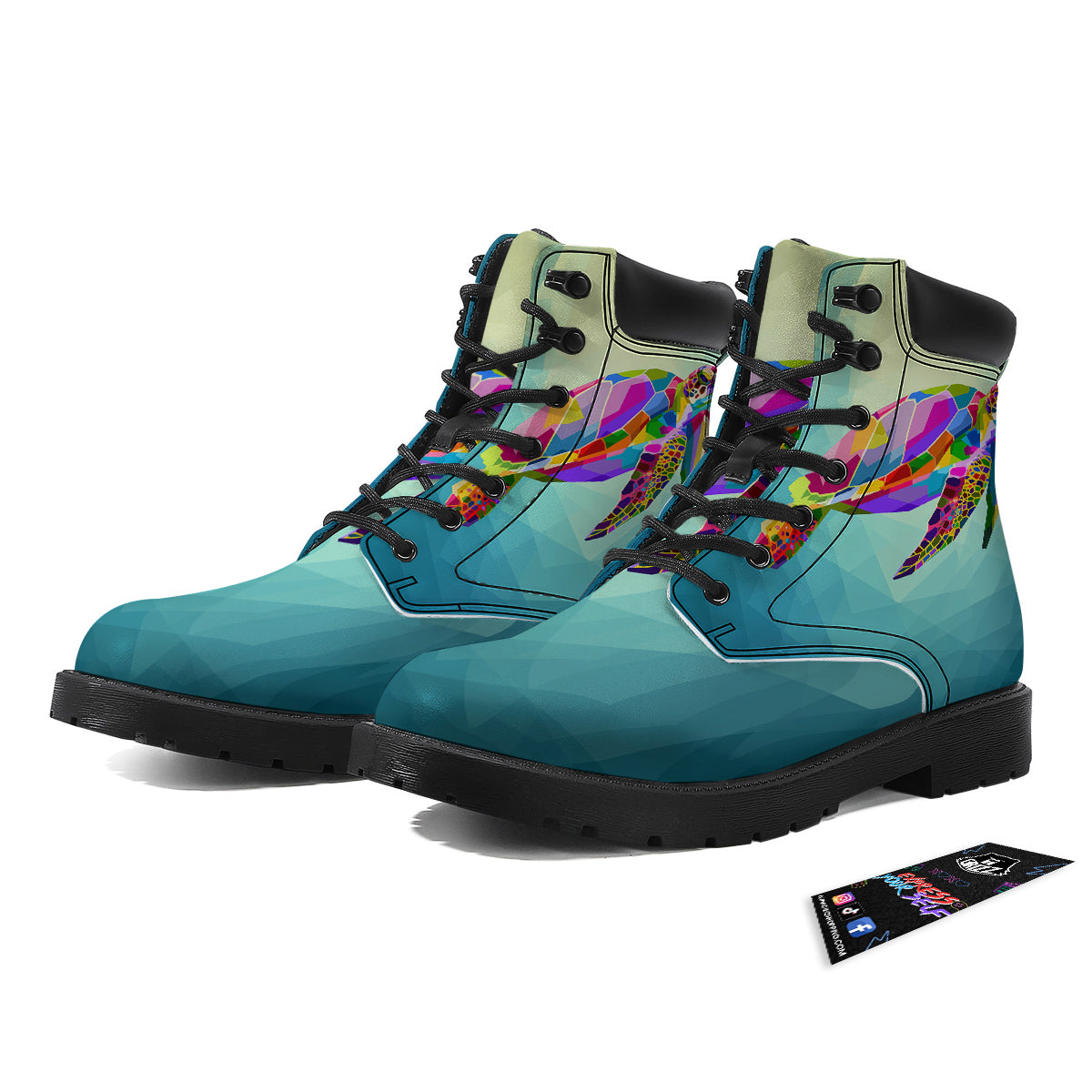 Sea Turtle Colorful Print Boots-grizzshop